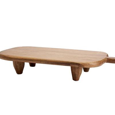 POTTERY BARN blonde mango wood paddle pedestal cheese board