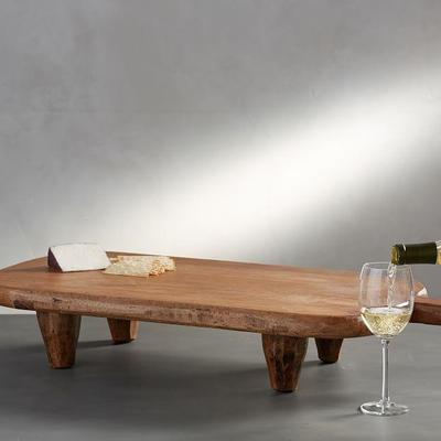 POTTERY BARN blonde mango wood paddle pedestal cheese board