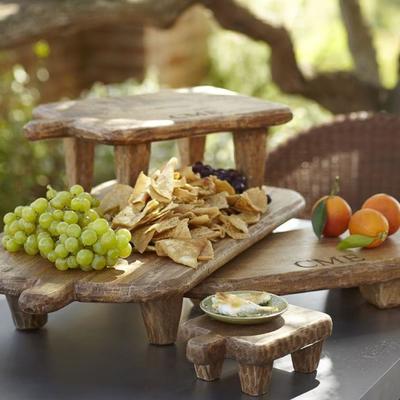 POTTERY BARN blonde mango wood paddle pedestal cheese board