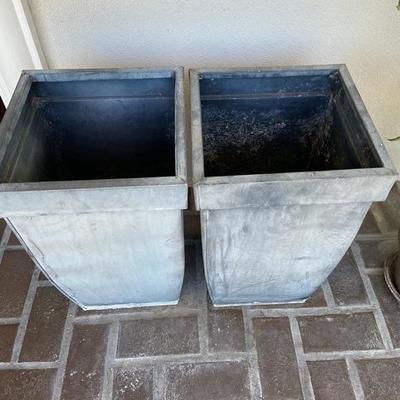 GREY METAL RUSTIC POTS X 2