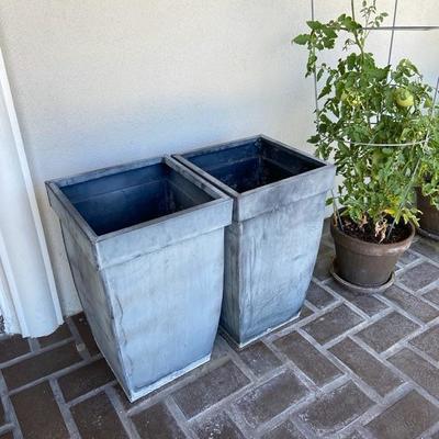 GREY METAL RUSTIC POTS X 2
