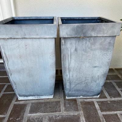 GREY METAL RUSTIC POTS X 2