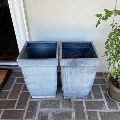 GREY METAL RUSTIC POTS X 2