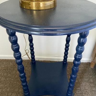 BLUE BEDSIDE TABLE TURNED WOOD LEGS NIGHTSTAND