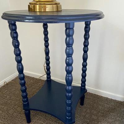 BLUE BEDSIDE TABLE TURNED WOOD LEGS NIGHTSTAND