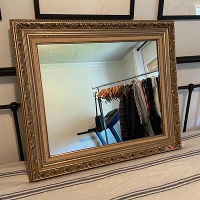 Vintage Mirror gold gilded with linen border large