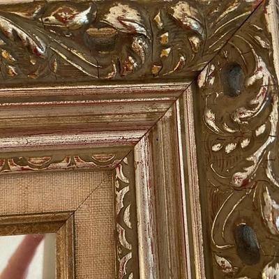 Vintage Mirror gold gilded with linen border large