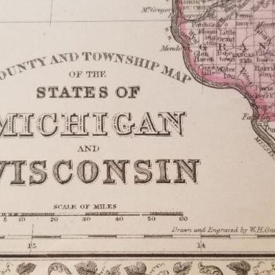 LOT #220: State of Michigan and Wisconsin Antique Map