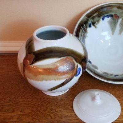 LOT #226: Signed Large Bowl and Vessel w/ Lid