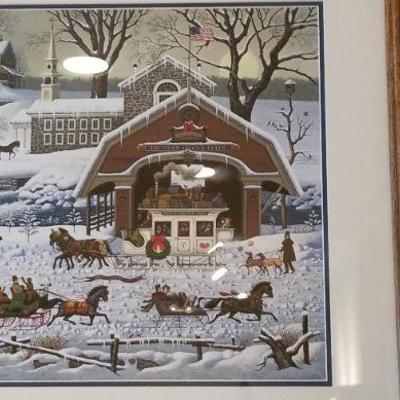 LOT #263: Charles Wysocki Snowy Barn Scene SIGNED AND NUMBERED