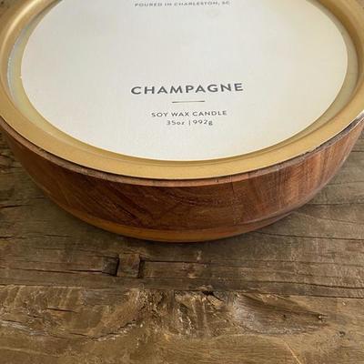 8 WICK SOY WAX CANDLE IN HEAVY WOODEN VESSEL "REWINED" Champagne poured in Charleston, SC (retail $125)