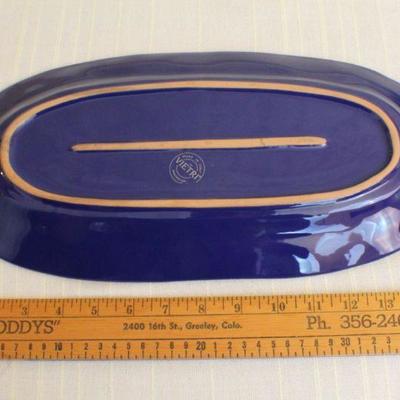 LOT #290: VIETRIâ„¢ Dark Blue Serving Dish w/ Ceramic Tomato (unmarked VIETRIâ„¢)