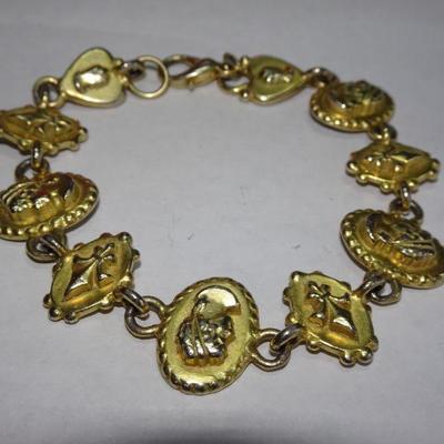 Vintage C. Stein Gold Tone Victorian Style Bracelet Cameo Ladies 