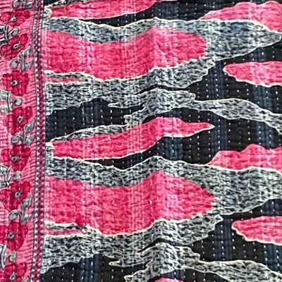 VINTAGE SARI KANTHA QUILT COVERLET THROW BEDSPREAD DOUBLE SIDED