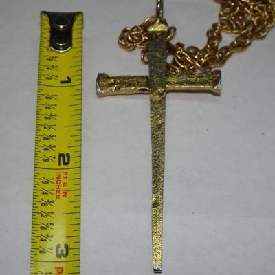 Over-sized Nail Cross, Religious Symbol, Gold Tone Cross, Monet Jewelry 
