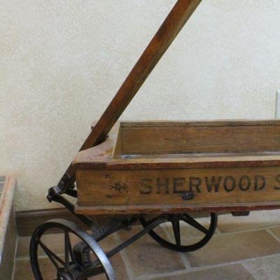 LOT #331: Antique SHERWOOD SPRING COASTER Toy Wagon w/ Cast Iron Spoke Wheels