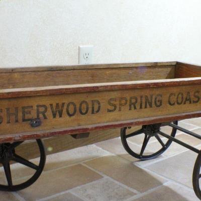 LOT #331: Antique SHERWOOD SPRING COASTER Toy Wagon w/ Cast Iron Spoke Wheels