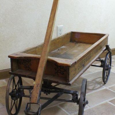LOT #331: Antique SHERWOOD SPRING COASTER Toy Wagon w/ Cast Iron Spoke Wheels