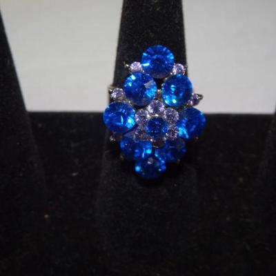 Vibrant Blue Adjustable Cocktail Ring, Sapphire Blue 