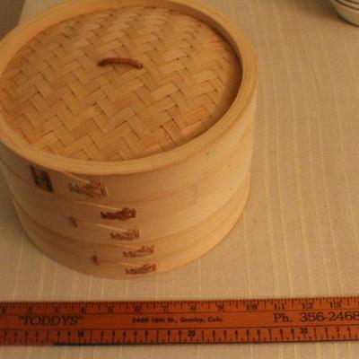 LOT #338: Vintage 5 Tier Bamboo Steamer Set Marked w/ Asian Symbols