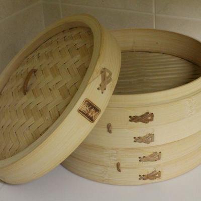 LOT #338: Vintage 5 Tier Bamboo Steamer Set Marked w/ Asian Symbols
