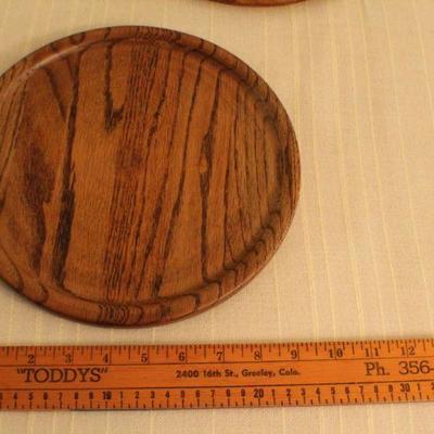 LOT #344: (2) Vintage Wooden Chargers w/ Wooden Salad Spoon and Fork