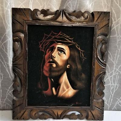 Lot #45  Kitchsy Jesus on Black Velvet Picture