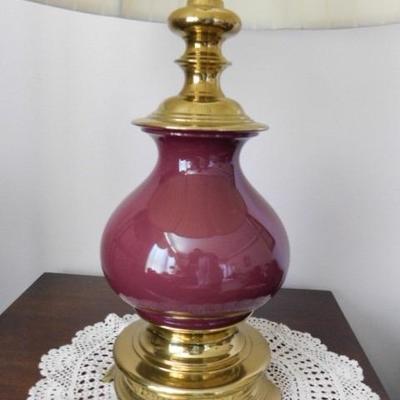 Pair of Brass and Ceramic Post Table Lamps with Shades