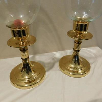 Choice One Solid Brass Candle Holders with Glass Bell Shades 16