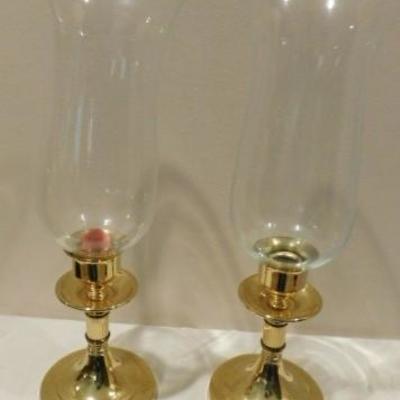 Choice One Solid Brass Candle Holders with Glass Bell Shades 16