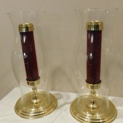 Choice Three Solid Brass Candle Holders with Glass Bell Shades 15