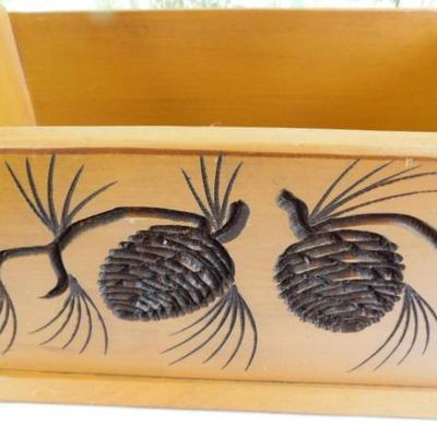 Solid Wood Magazine Rack with Relief Cut Design of Pine Cones 18