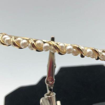 Gold and Pearl Bangle Band Bracelet 