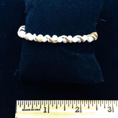 Gold and Pearl Bangle Band Bracelet 
