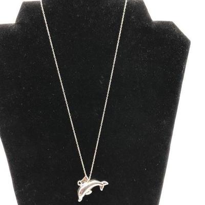 Dolphin pendant necklace, sterling silver
