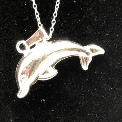 Dolphin pendant necklace, sterling silver