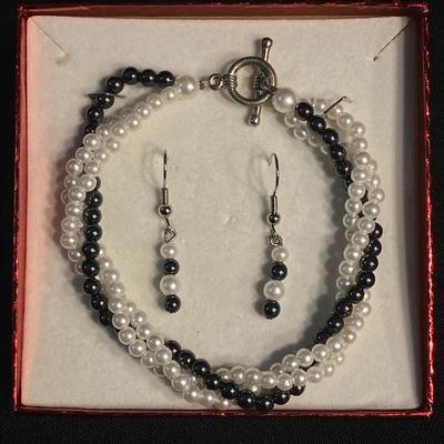 Faux Pearl Bracelet with Matching Earrings