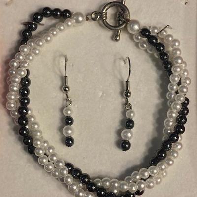 Faux Pearl Bracelet with Matching Earrings