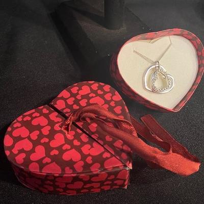 Silvertone Heart Pendant Necklace in Heart Shaped Box
