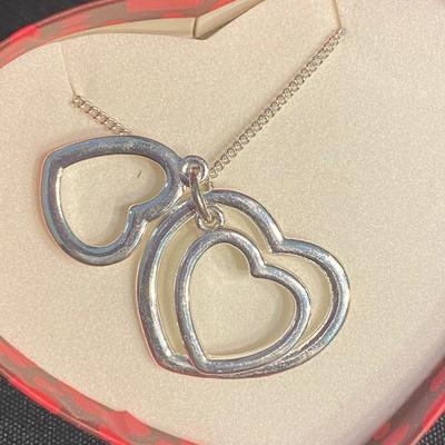 Silvertone Heart Pendant Necklace in Heart Shaped Box