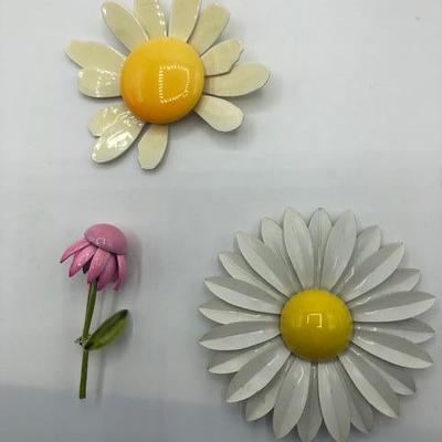 Set of 3 Vintage Enamel Flower PIns