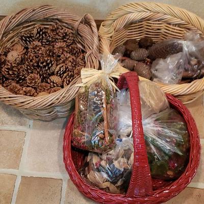 Lot 14: (3) Baskets of Pinecones and Potpourri 