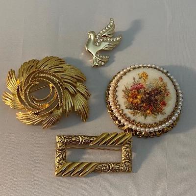 Set of 4 Goldtone Brooches & Pins