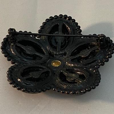 Black Rhinestone Flower Pin