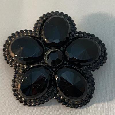 Black Rhinestone Flower Pin