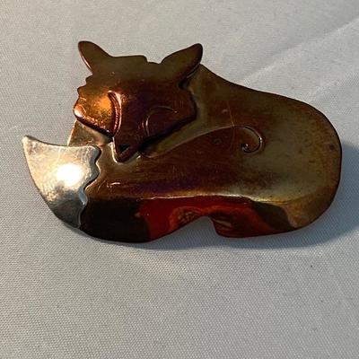 Copper & Silver Slumbering Fox Pin by Far Fetched