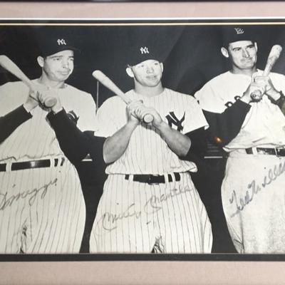 Mickey Mantle, Joe DiMaggio & Ted Williams Autographed Framed 11 x 14 Photo