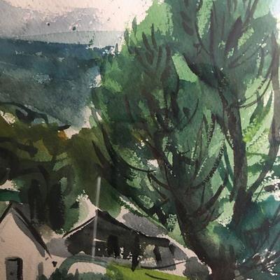 Rural Landscape Farmhouse Scene Original Watercolor Lot # 208