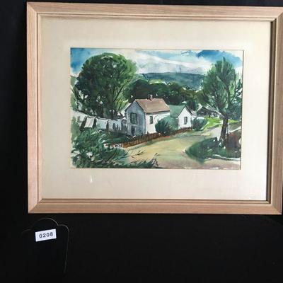Rural Landscape Farmhouse Scene Original Watercolor Lot # 208