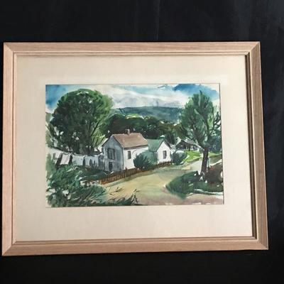 Rural Landscape Farmhouse Scene Original Watercolor Lot # 208